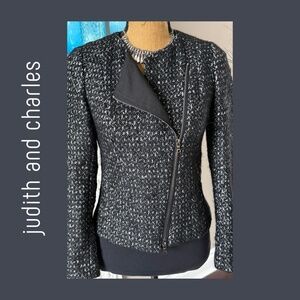 Judith & Charles Tweed Moto Zip Blazer Virgin Wool Alpaca Mohair Jacket Size 4